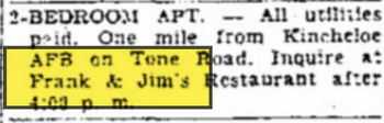 Frank & Jims Restaurant - Jul 09 1964 Article
